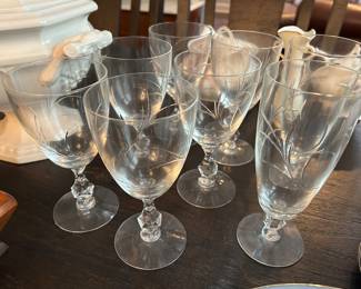 Tiffin “Margo” stemware - 6 water goblets, 2 iced teas and 1 champagne 