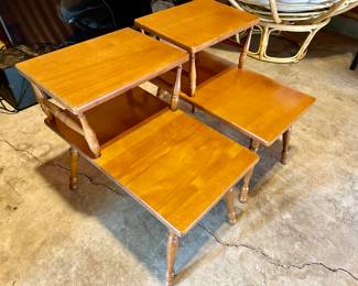 Pair of maple step back tables