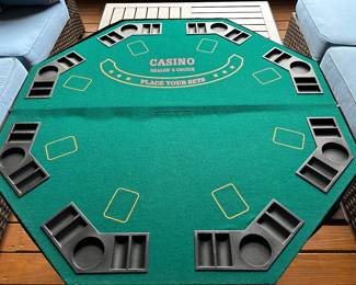 Folding card game table topper. It has its own carrying case