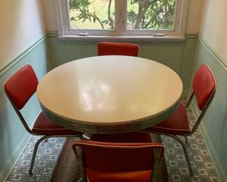 Red Chrome Table and Chairs