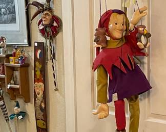 Vintage hand carved professional string marionette. Court Jester costume.