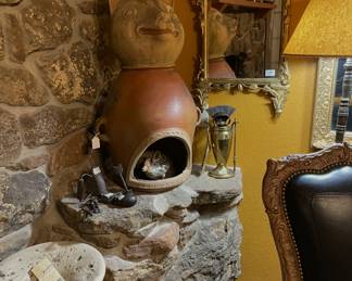 Unusual clay pottery rabbit chiminea.