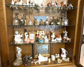 Metal bell collection, flower frogs, Japanese figurines.