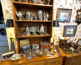Large collection of pewter. Vintage scales.