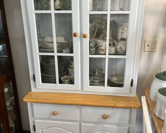White and oak china cabinet 