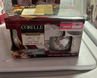 Corelle Christmas cream and sugar