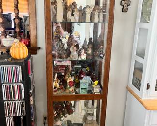 Lighted curio cabinet Willow tree, gnomes and Precious Moments Dolls