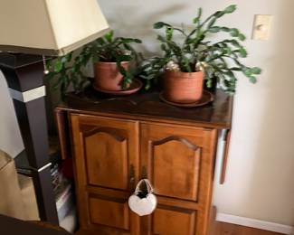 Solid maple bar cabinet with sides that raise