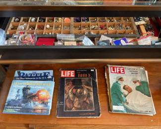Vintage jewelry and Life magazines