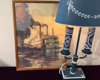 Vintage Framed Print Steamboat Days Vintage Table Lamp