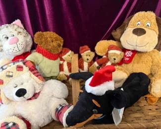 A Basket Full Of Holiday Stuffed Animal Mystery Lot