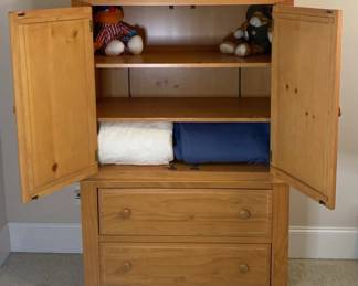 Wooden Broyhill Armoire With Linens Stuffed Toys