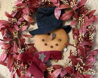 Primitive Style Snowman Wreath