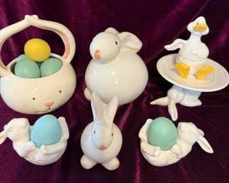 White Ceramic Bunnies For Easter