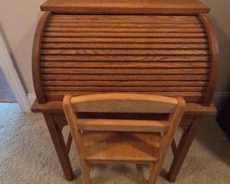 Vintage Childs Roll Top Desk And Chair