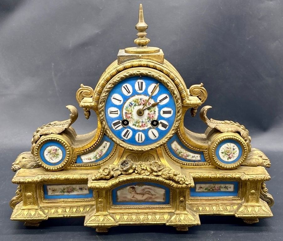 Antique French Gilt Sevres-Style Mantle Clock