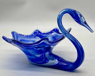 Vintage Cobalt Blue Sooner / Ozark Art Glass Swan