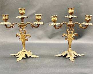 Pair Vintage Louis XV-Style Gilt Gold 3-Arm