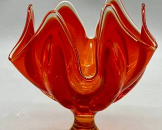 Vtg. Viking Swung Glass Amberina 6-Petal Compote