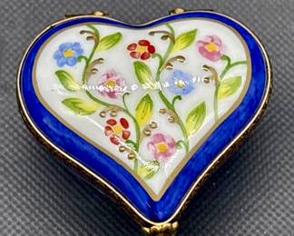 Limoges Porcelain & Brass Heart-Shaped Trinket Box