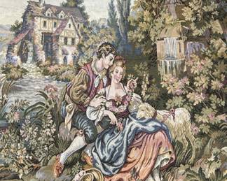 XL Vintage Italian Woven Tapestry 'The Old Mill'