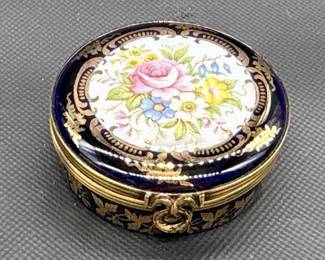 Limoges Porcelain Cobalt w/ 22k Gold Trinket Box
