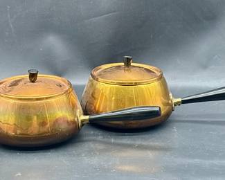 2-Mid Century Copper Fondue Pots w/ Burners