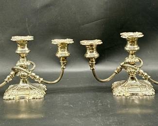 Pair Silver Electroplate 3-Arm Candelabras