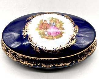 Limoges Cobalt Porcelain Oval Trinket Dish