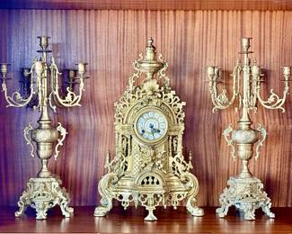 (3) Antique Italian Rococo Gilt Gold Mantle Set