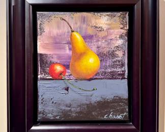 "Cherry & Pear" Acrylic on Canvas, Signed Charest with COA