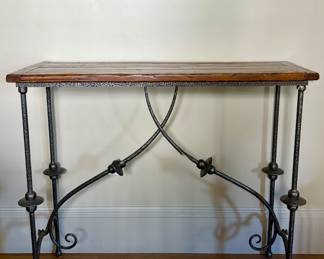 Arhaus Furniture Console Table w/ Rustic Wood Top
