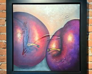 "Plums" Mixed Media on Panel, Signed Charest with COA
