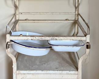 Antique Dental Cabinet with Original Enamelware and Glass Shelves