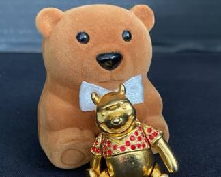 Vintage Disney Winnie The Pooh Broach With November Birthstone Teddy Necklace