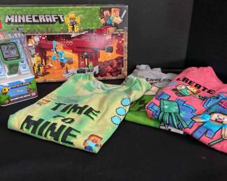 Minecraft LEGOs Interactive Watch And 3 Youth Size Medium 8 Tee Shirts