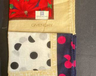 Two Vintage Givenchy Handkerchiefs In Polk A Dot Floral Prints