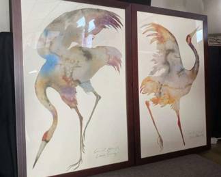 Pair Of Carol Grigg Crane Prints Crane Song Bird Of Happiness
