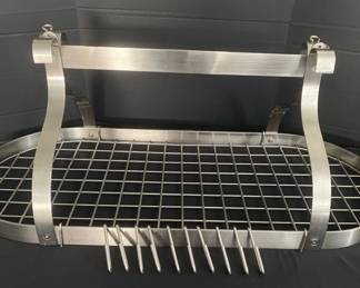 Stainless Steel Oval Hanging Bookshelf Pot Rack With Hooks