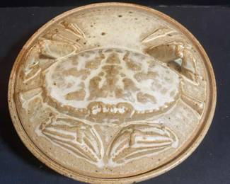 Stoneware Lidded Crab Casserole Dish Signed Unknown