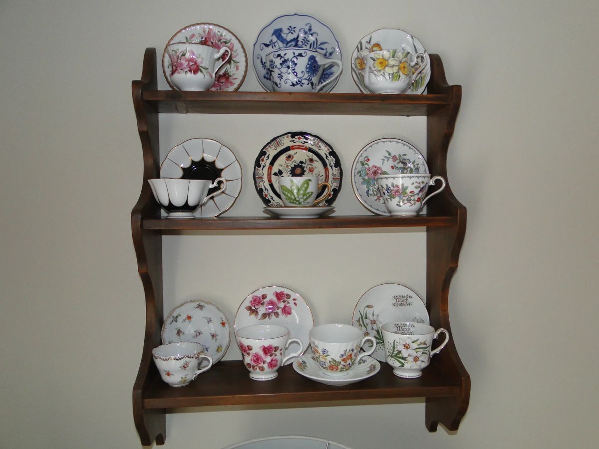 Vintage Cups and Saucers and shelf