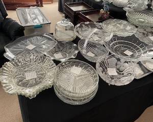 various crystal- anchor hocking, Jeanette company, federal glass, mikasa, early american pattern glass, Shannon and others