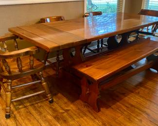 Very Sturdy Walnut Table w/ 4 Chairs and Bench