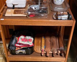 Cart and antique dough rolling pins