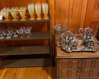 MidCentury metal bookcase and end table