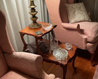 Pair of wingback chairs and french style table
