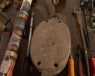 Antique wooden block pulley 