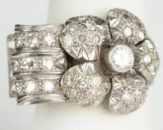 Lot 34a Jewelry Platinum Diamond Flower Ring