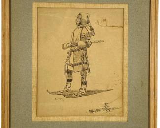 Old A Cree Indian Lithograph by Charles M. Russell
