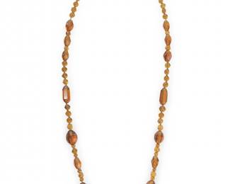 Vintage Long Multifaceted Amber Glass Necklace